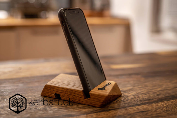 Ständer aus recyceltem Eichenholz für Smartphones, Handys und Tablets